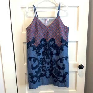 Alya 100% cotton sleeveless embroider denim dress